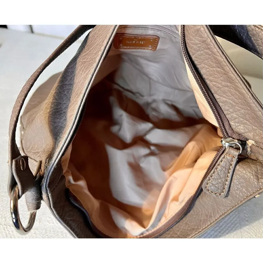 Nine West Large Gray Faux Pebble Leather Shoulder Bag